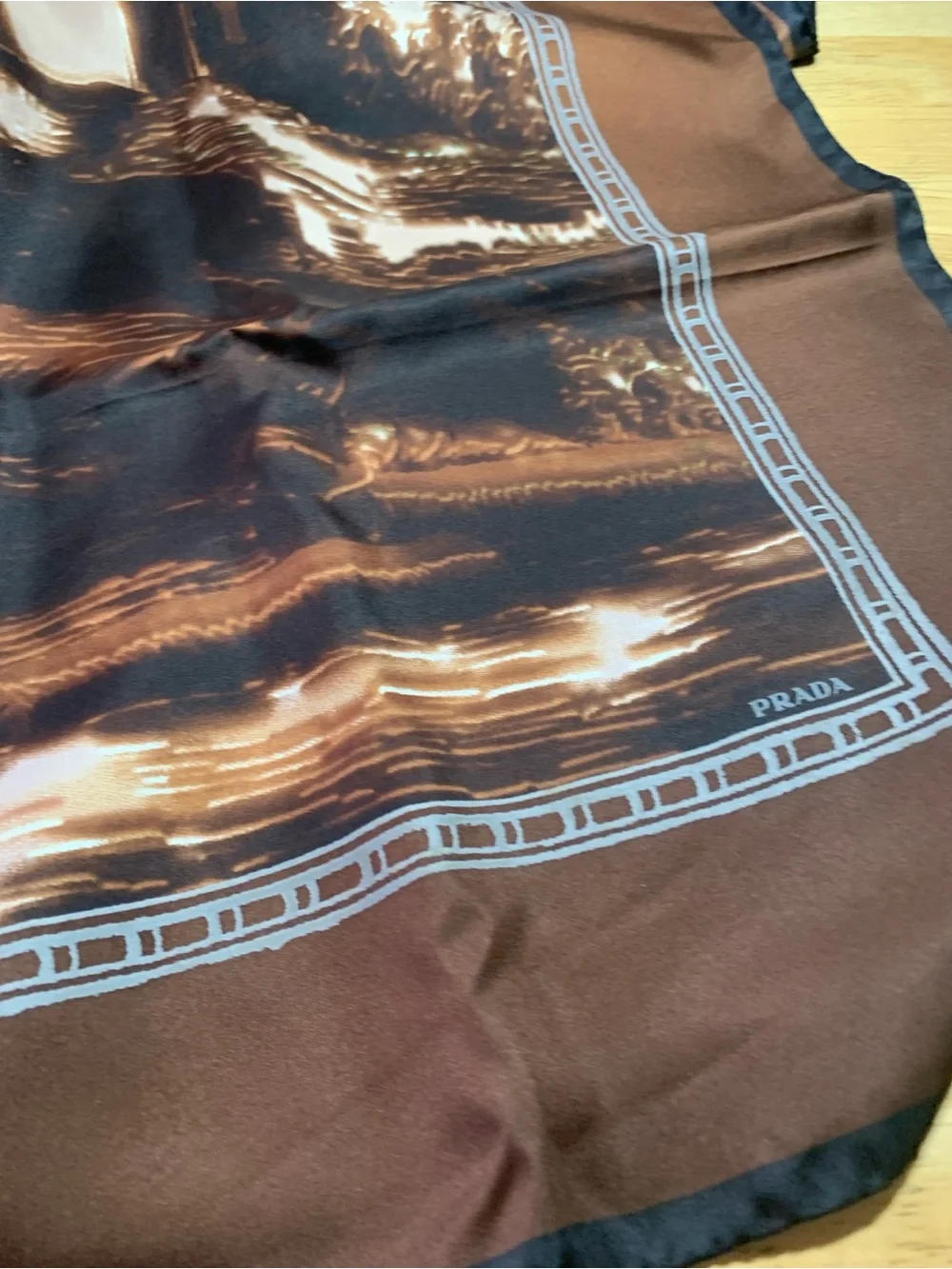 Prada Brown & Beige Silk Scarf with Subtle Motif